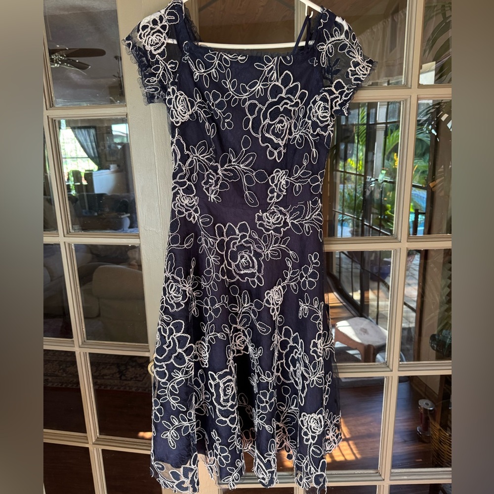 Alex Marie Navy and White Lace Midi Dress